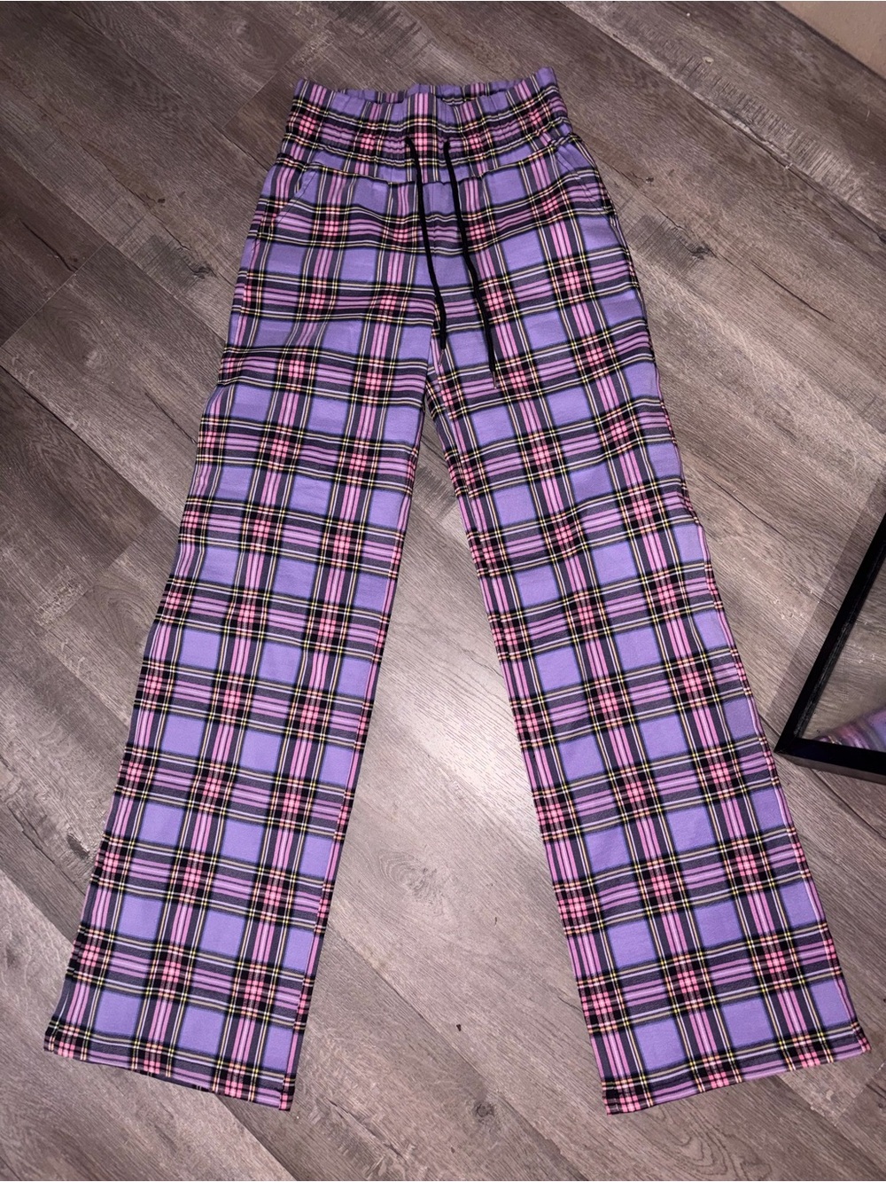 AKIRA Lavender Plaid Pants with Pink and Black Accents